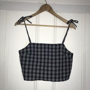 Brandy Melville John Galt Crop Tie Plaid Tank Top